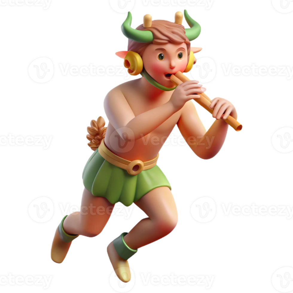 impressive contemporary A mischievous satyr playing a pan flute, surrounded by dancing nymphs in a sun-dappled forest glade. Impressionist style premium png