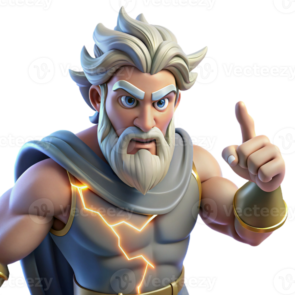 magnificent creative A powerful Zeus, wielding lightning bolts forged from pure energy, his eyes glowing with divine power. Dramatic, comic book style professional png