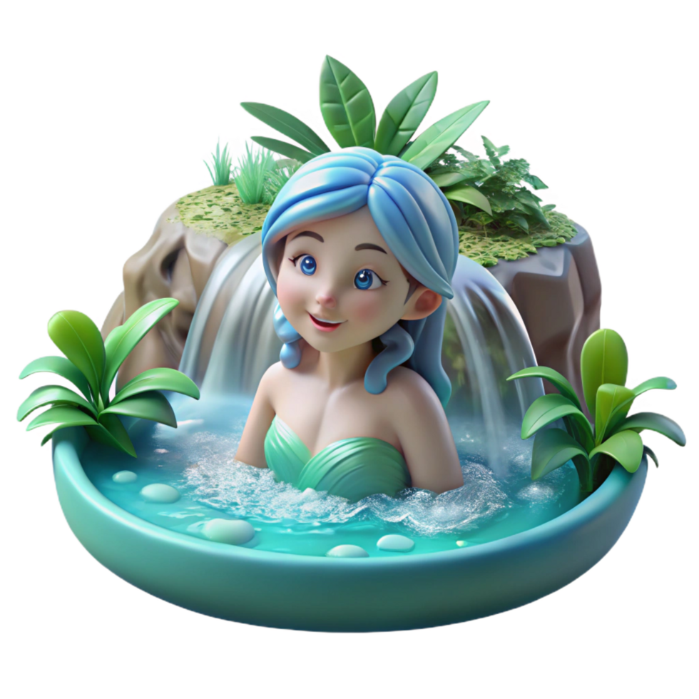 magnificent modern A playful nymph bathing in a crystal-clear waterfall, illuminated by dappled sunlight filtering through the leaves. Impressionist style authentic png