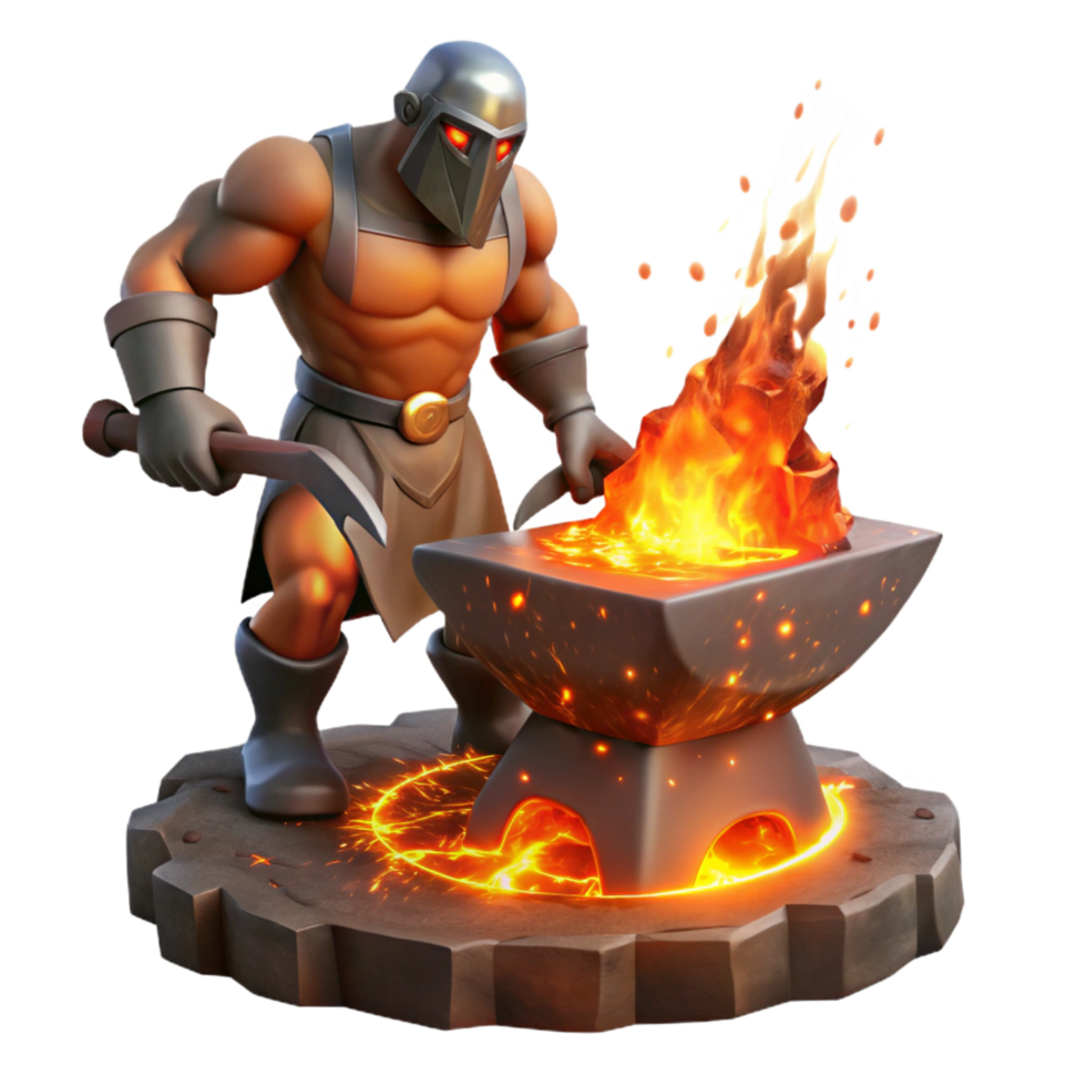 extraordinary rustic A powerful cyclops forging a thunderbolt in his volcanic lair, illuminated by the fiery glow of the forge. Fantasy art style authentic png