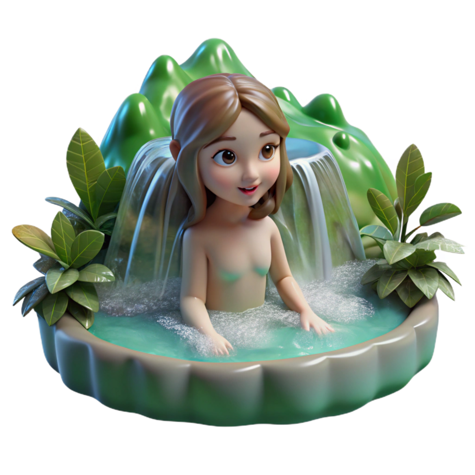 wonderful contemporary A playful nymph bathing in a crystal-clear waterfall, illuminated by dappled sunlight filtering through the leaves. Impressionist style high resolution png