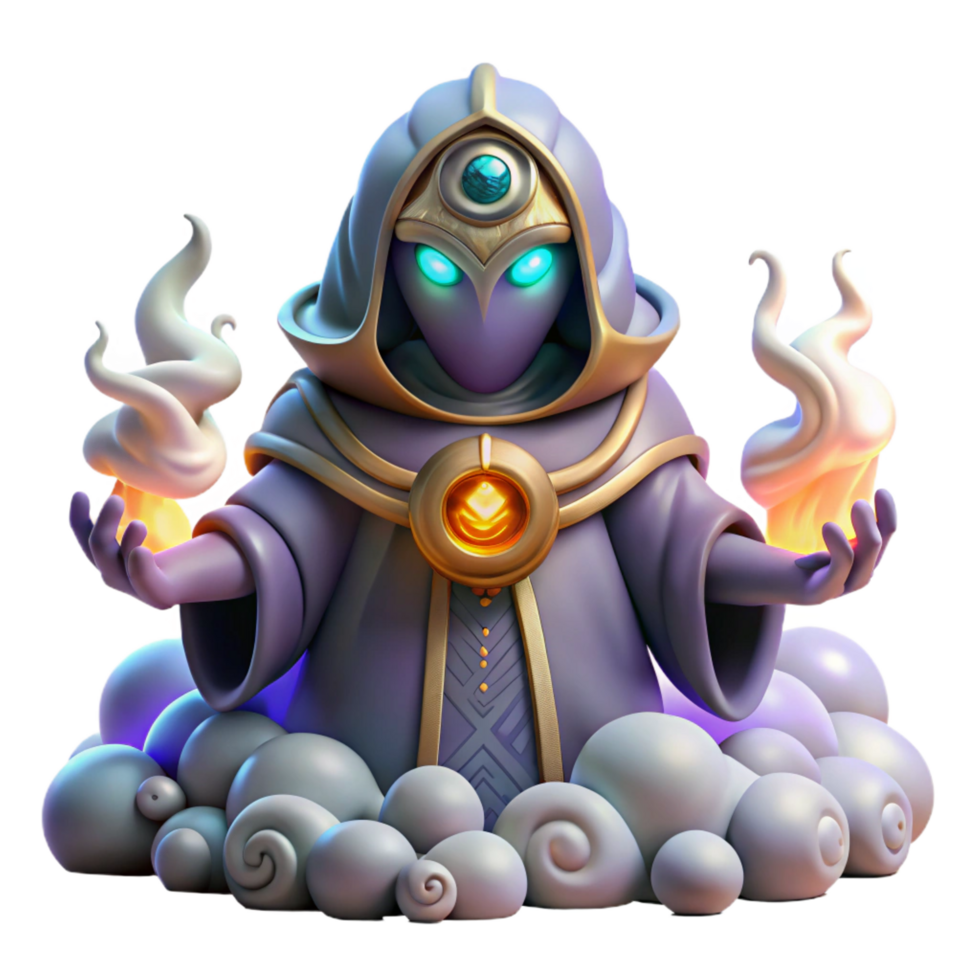 magnificent modern A wise oracle, her eyes glowing with prophetic vision, surrounded by swirling mists and ancient runes. Mystical art style original png