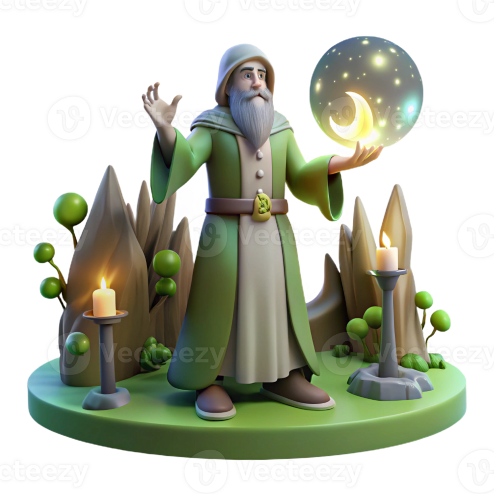 serene abstract A wise druid performing a ritual in a sacred grove, illuminated by the ethereal light of the moon and stars. Celtic art style 4K png