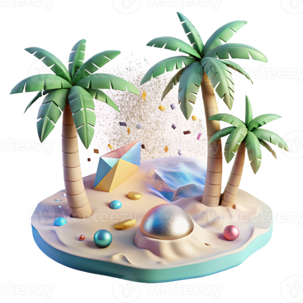beautiful creative Tropical Beach with Palm Trees Cutout Transparent Background professional png