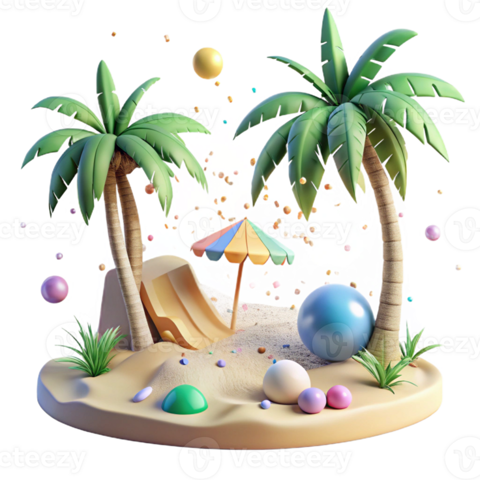 beautiful vintage Tropical Beach with Palm Trees Cutout Transparent Background genuine png
