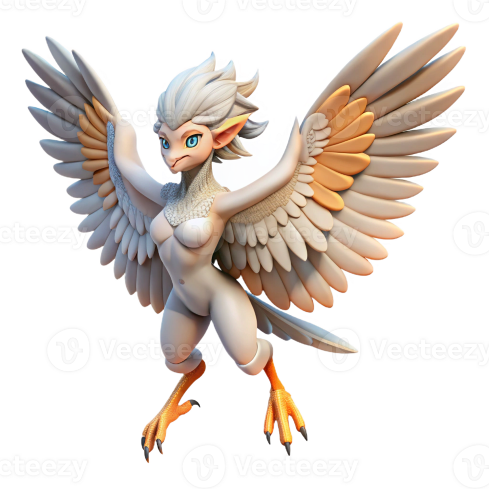 elegant vintage A beautiful harpy, her feathers shimmering in the sunlight, soaring through the mountains. Greek mythology style high resolution png