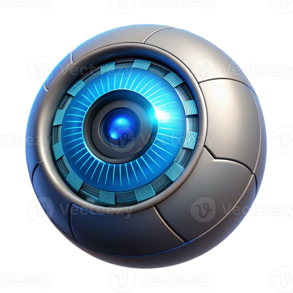 impressive abstract A hyperrealistic close-up of a bionic eye with intricate circuitry, illuminated by a cool blue light, in a cyberpunk style professional png