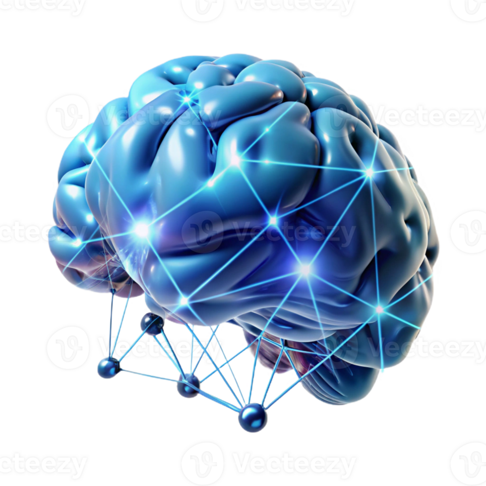 stunning traditional A surreal, dreamlike painting of a human brain connected to a vast network of glowing data streams, lit by an ethereal glow, in a digital art style exclusive png