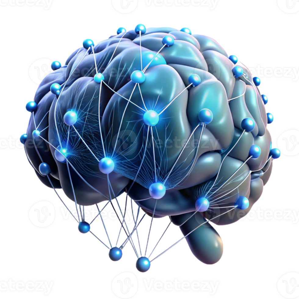 serene minimalist A surreal, dreamlike painting of a human brain connected to a vast network of glowing data streams, lit by an ethereal glow, in a digital art style authentic png