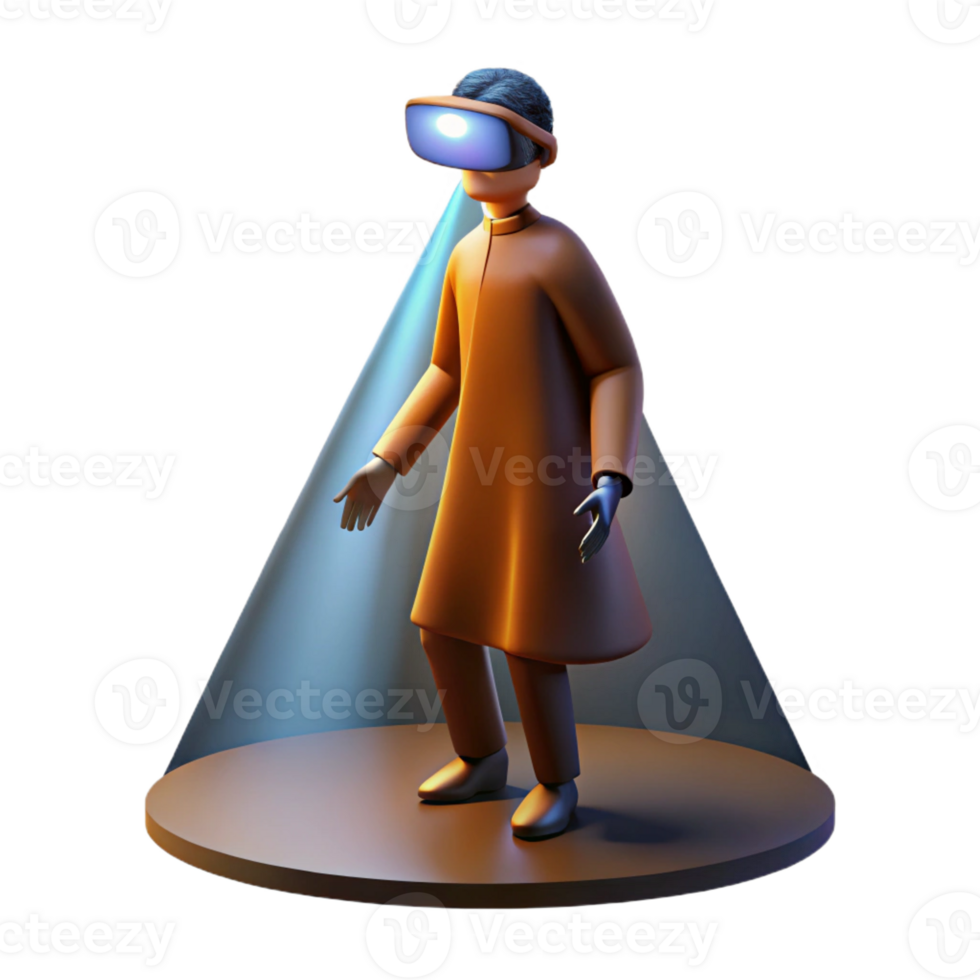 wonderful modern A dramatic, chiaroscuro painting of a lone figure in a virtual reality headset, illuminated by a single spotlight, in a Renaissance style premium png