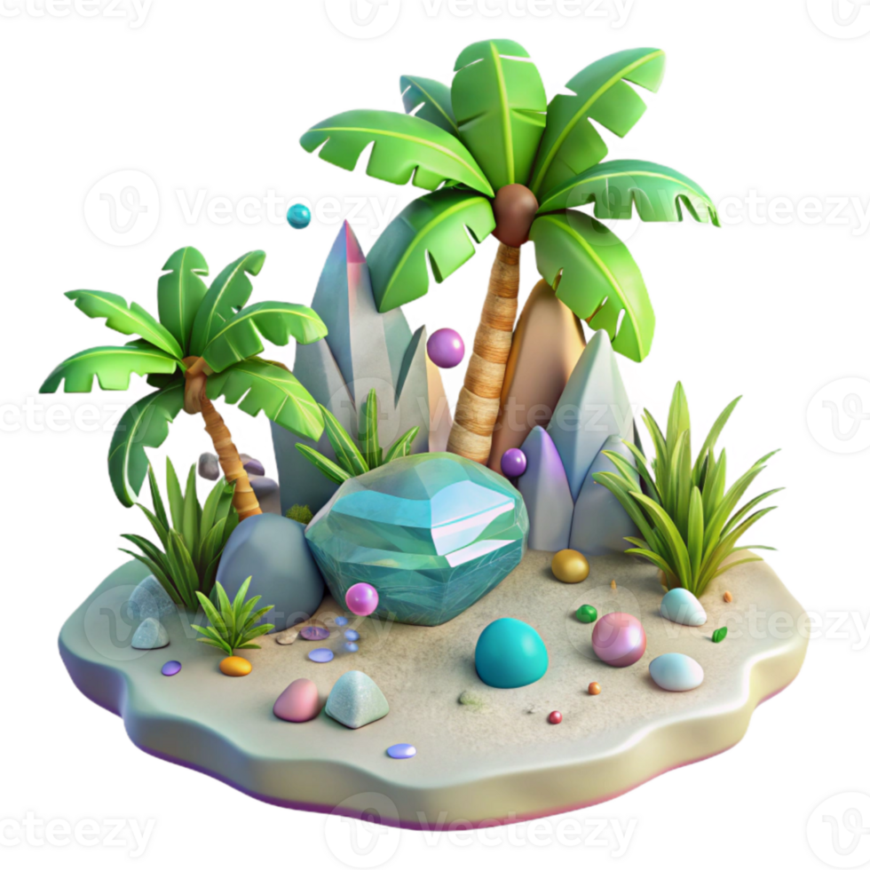 magnificent modern Tropical Island with Lush Vegetation Isolated high quality png