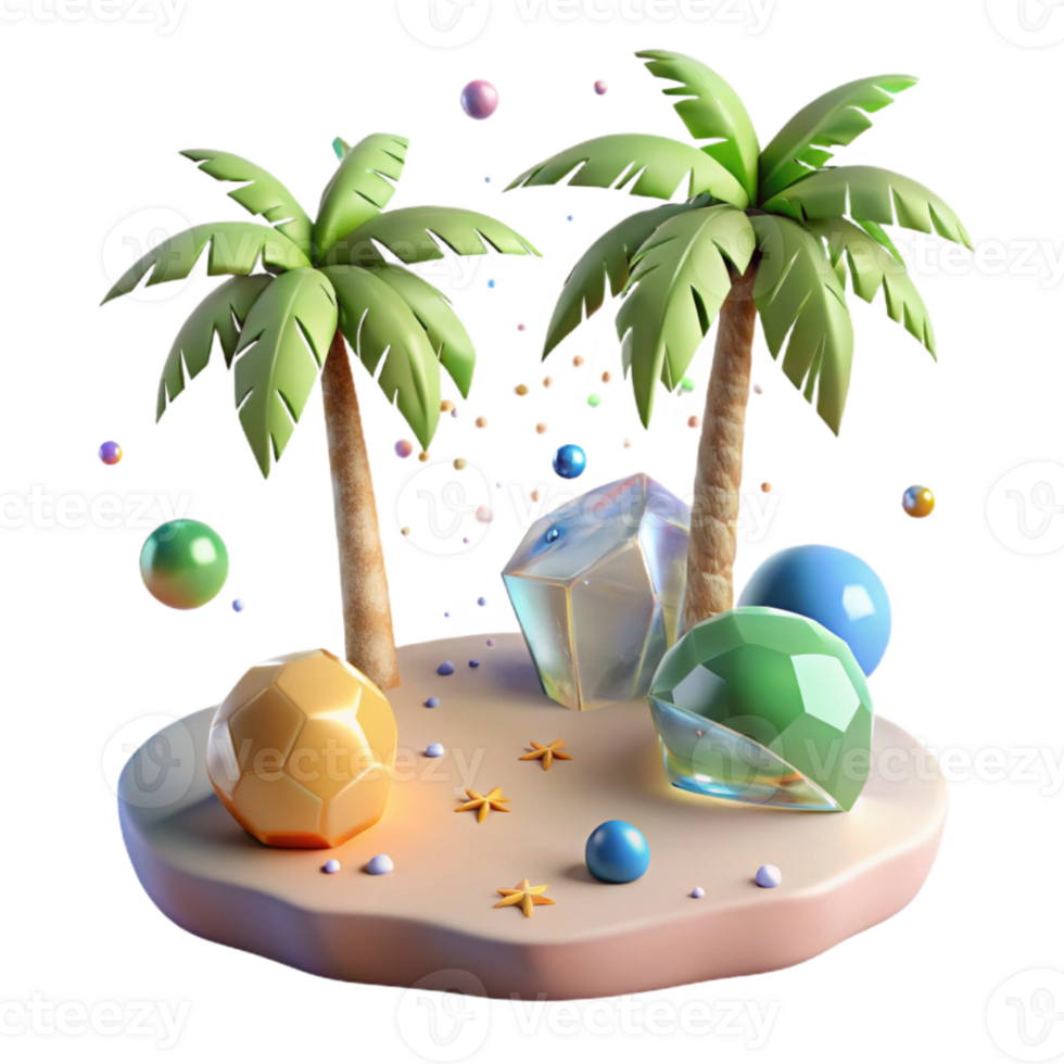 impressive minimalist Tropical Island with Palm Trees Transparent Element png