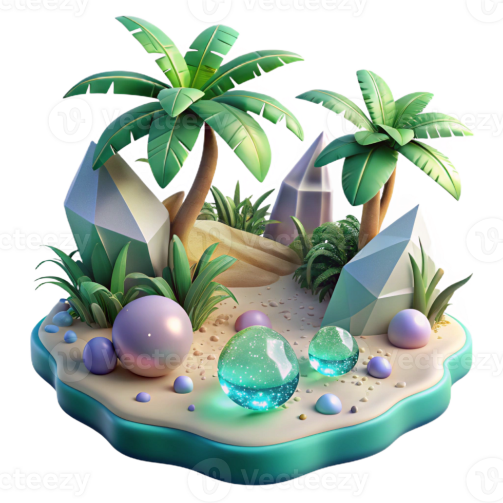 beautiful traditional Tropical Island with Lush Vegetation Isolated high resolution png