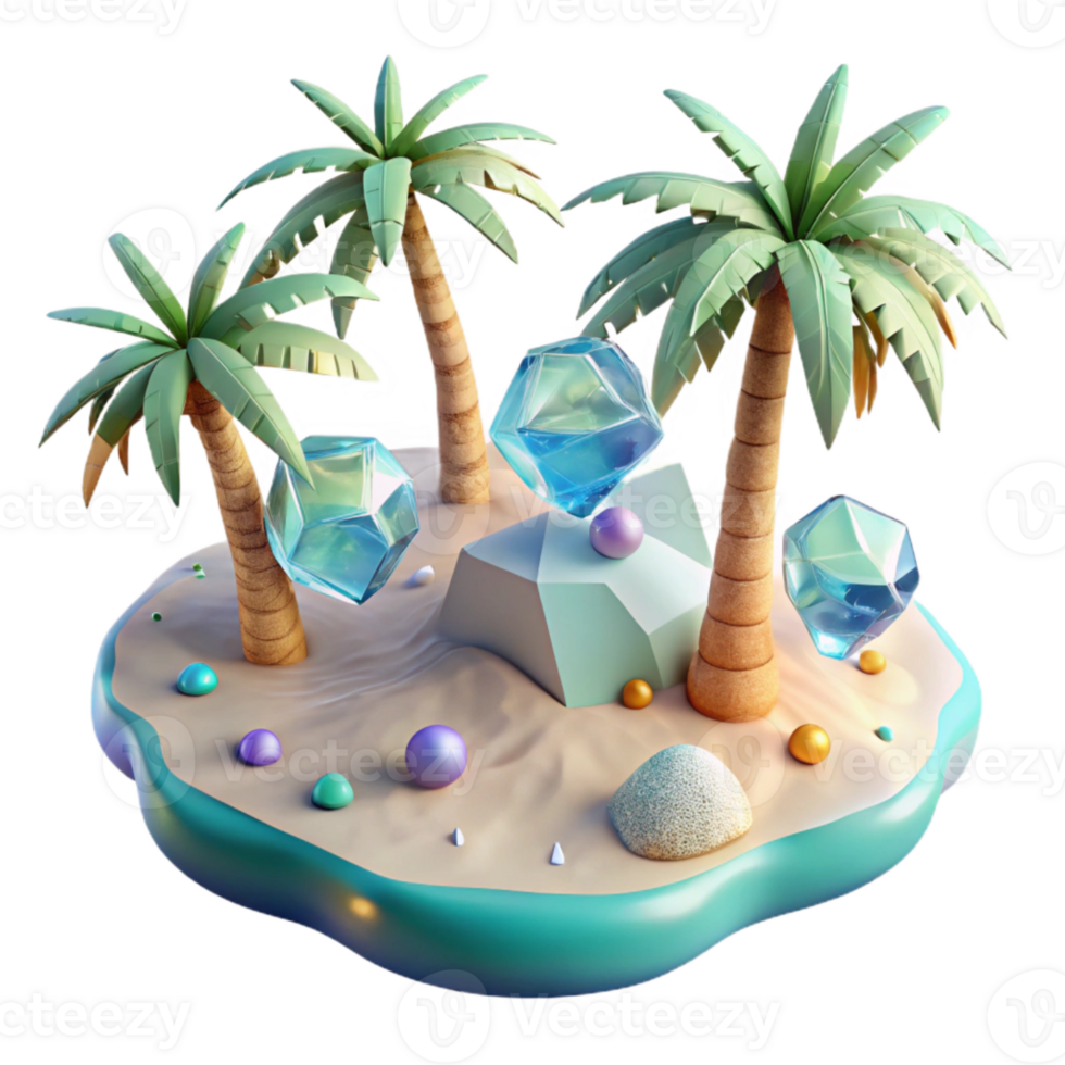 wonderful modern Tropical Island with Palm Trees Transparent Element high quality png