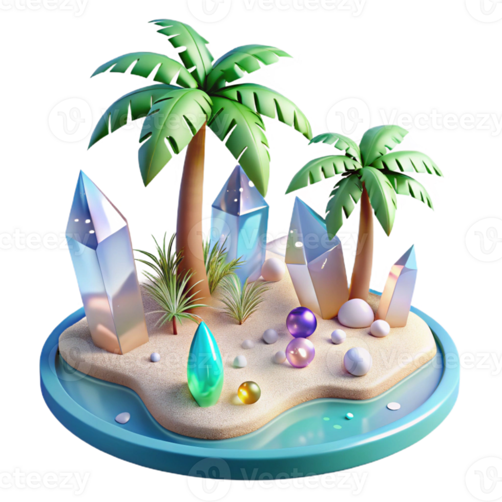 stunning artistic Tropical Island with Palm Trees Transparent Element authentic png