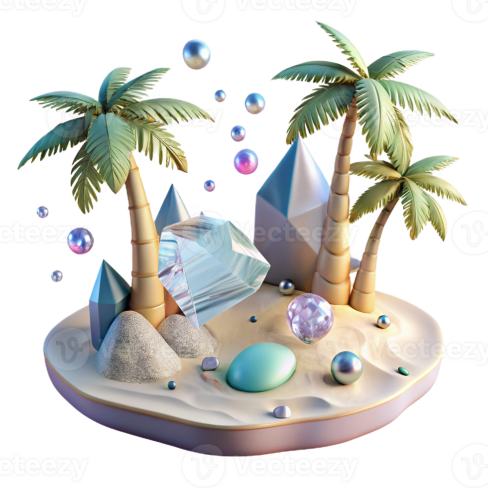 beautiful creative Tropical Island with Palm Trees Transparent Element high quality png