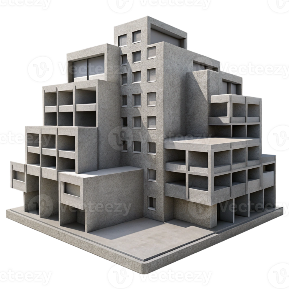 wonderful artistic Brutalist concrete apartment complex, repetitive geometric forms, stark shadows, grayscale photography style detailed png