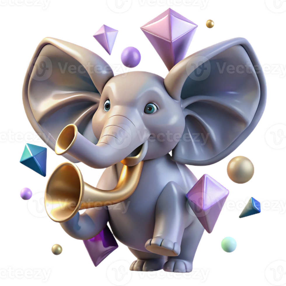 elegant minimalist Trumpeting Elephant Large Ears Isolated Element premium png