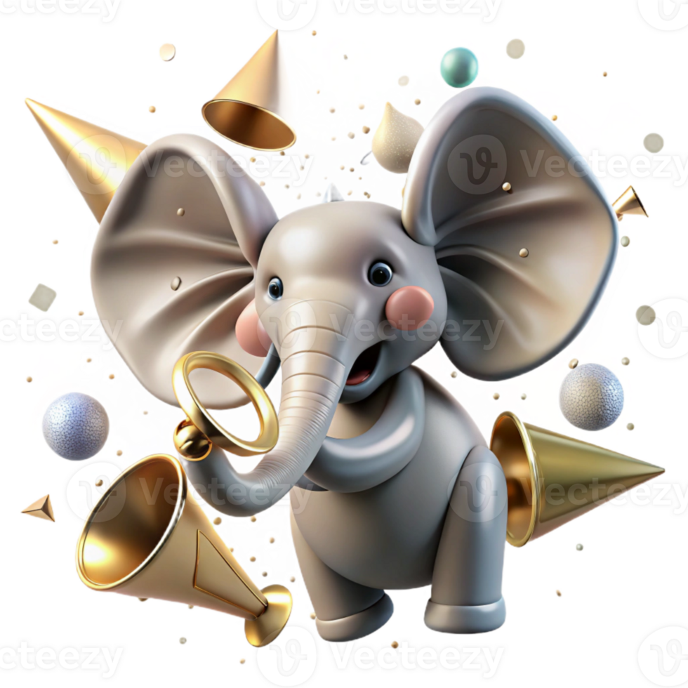 extraordinary vintage Trumpeting Elephant Large Ears Isolated Element high quality png