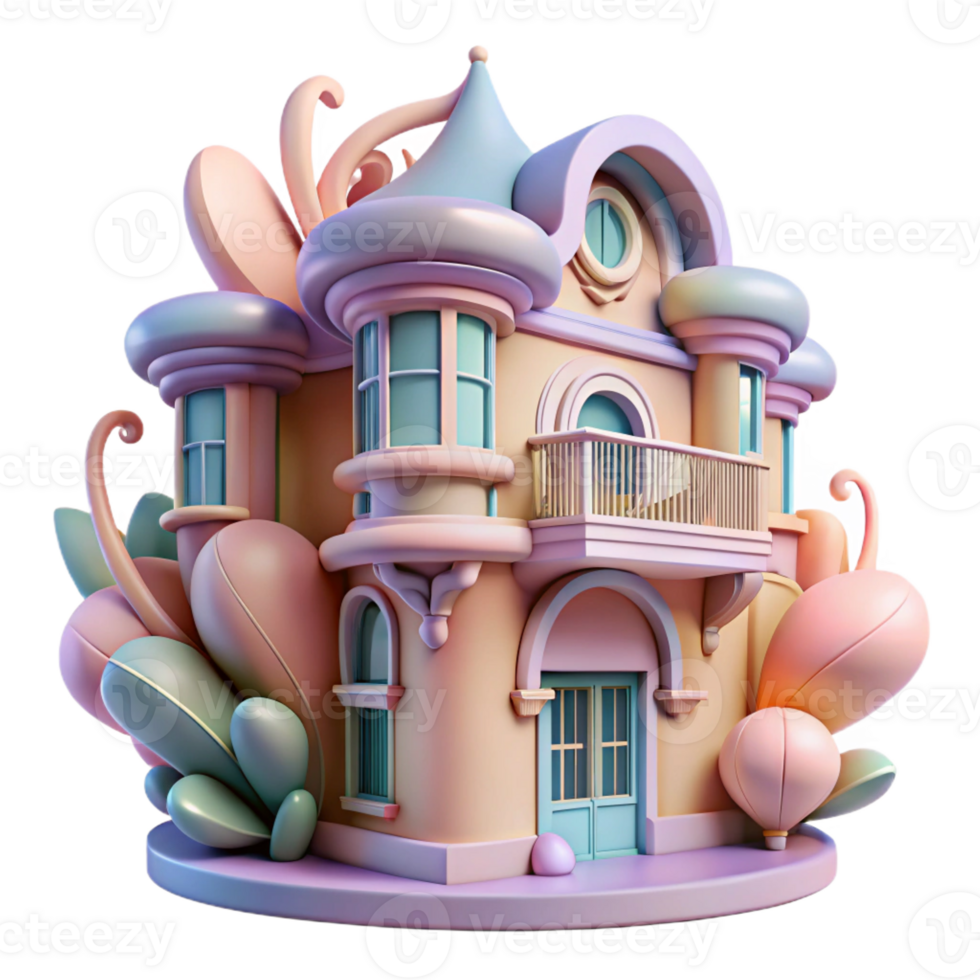 beautiful rustic Art Nouveau townhouse, flowing lines and floral motifs, pastel color palette, art deco style premium png