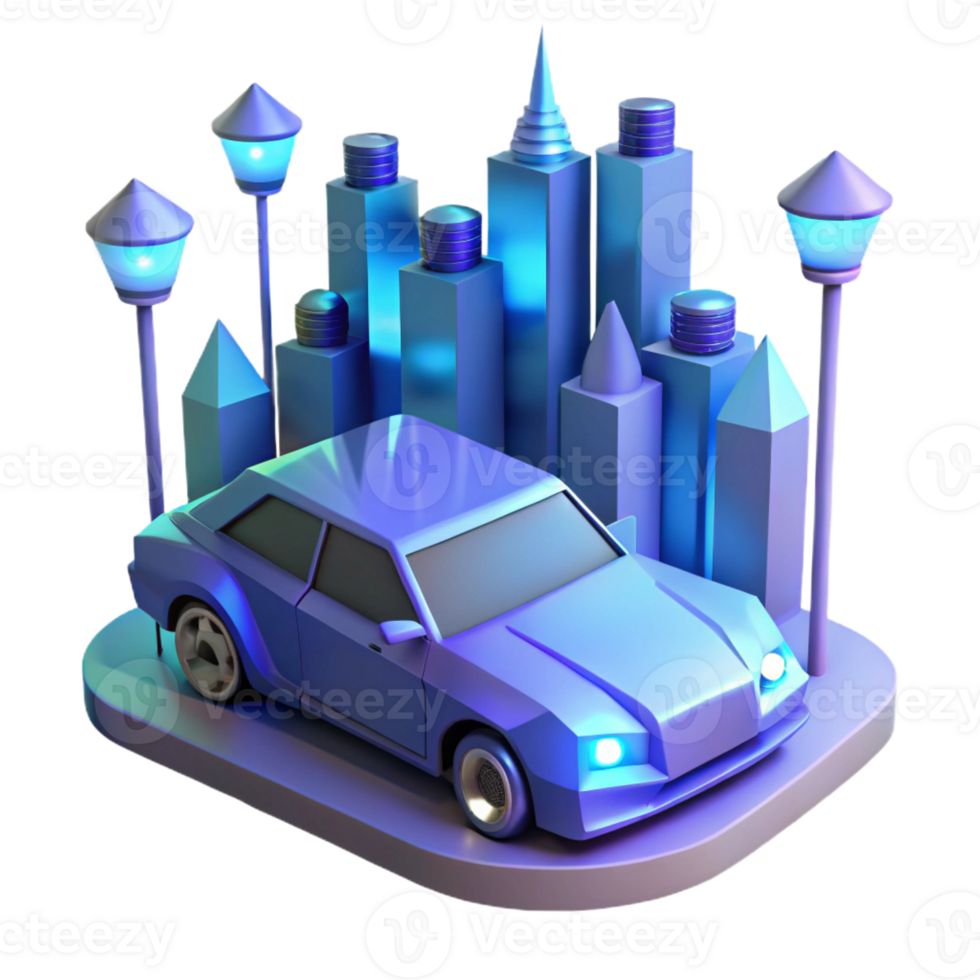 stunning creative A stylized, low-poly model of a self-driving car navigating a futuristic city, illuminated by the cool blue light of streetlights high quality png