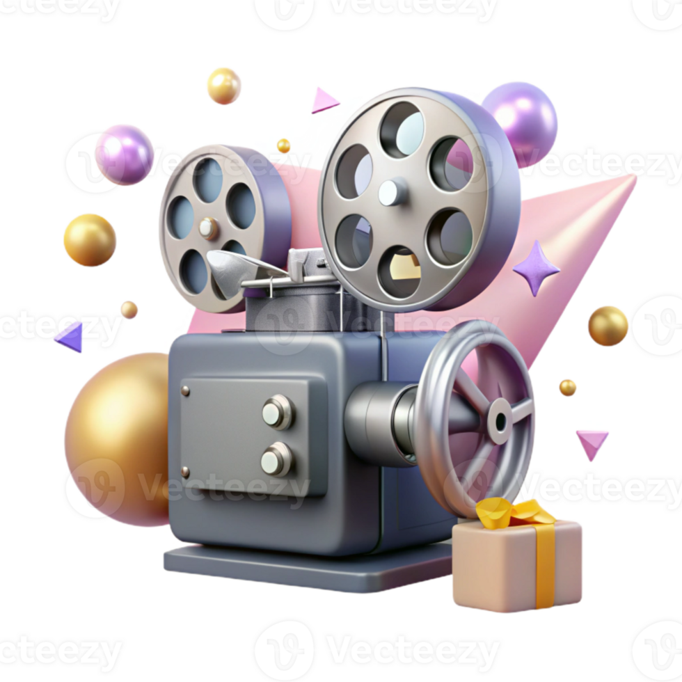 beautiful classic Vintage Movie Projector with Film Reel Isolated Element high resolution png