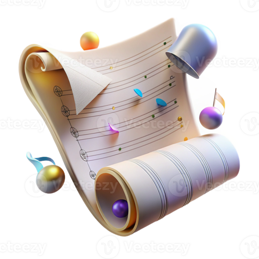 dramatic abstract Vintage Music Sheet with Faded Notes Cutout Transparent Background genuine png