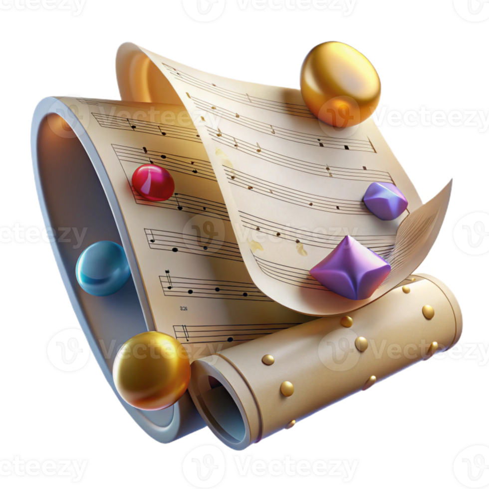 impressive rustic Vintage Music Sheet with Faded Notes Cutout Transparent Background genuine png