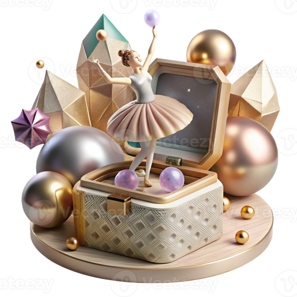 magnificent modern Vintage Music Box with Ballerina Figurine Cutout high resolution png