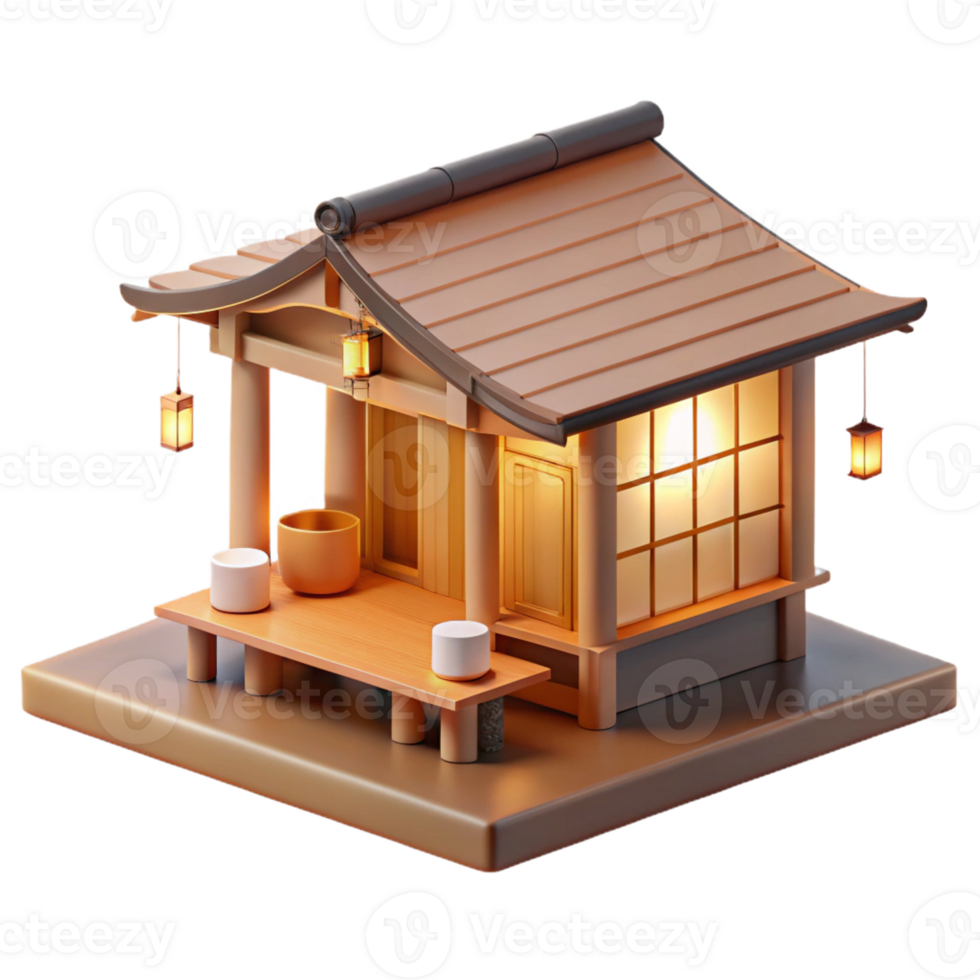 magnificent artistic Japanese tea house, minimalist design, natural wood and paper, soft diffused light, zen style 4K png