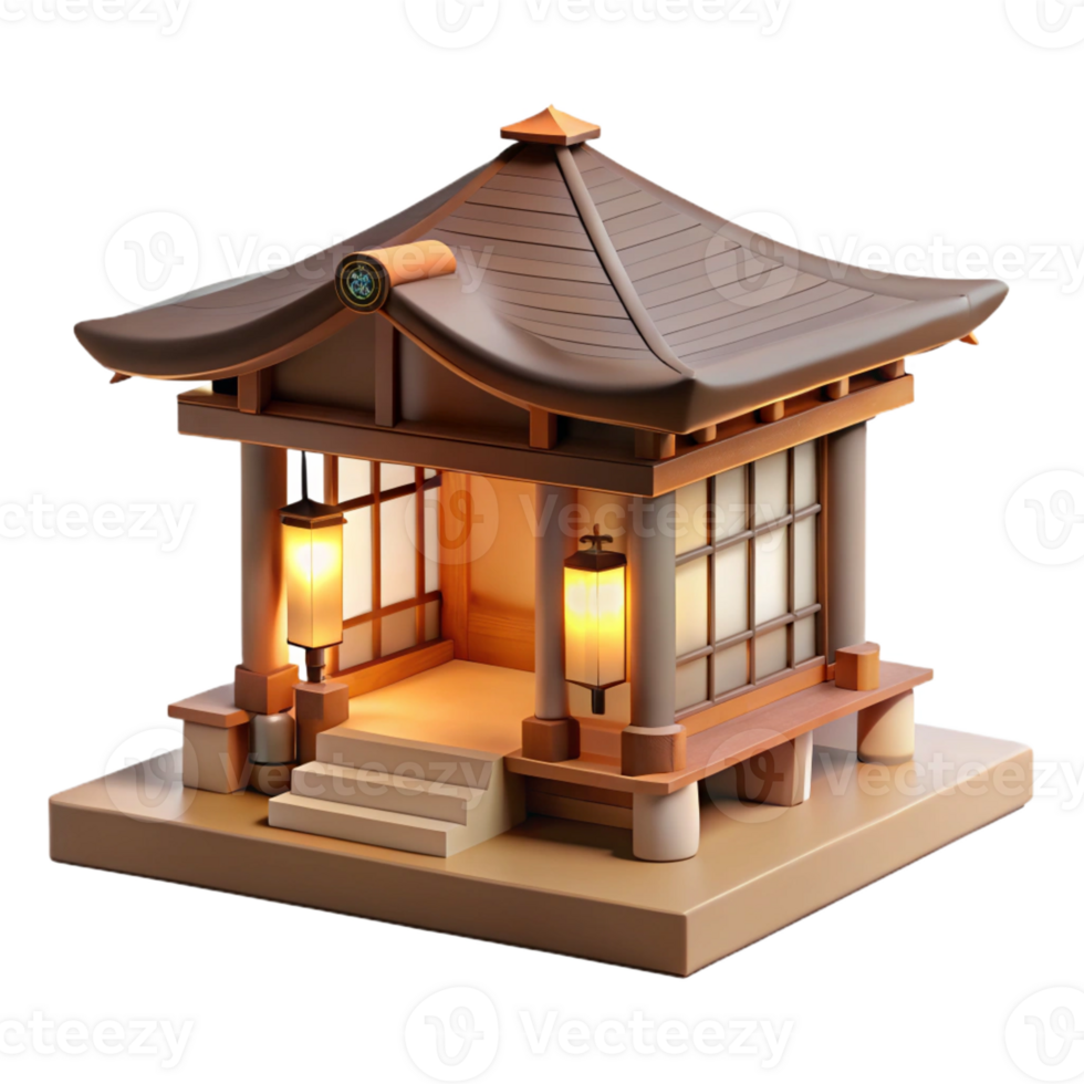 serene rustic Japanese tea house, minimalist design, natural wood and paper, soft diffused light, zen style original png