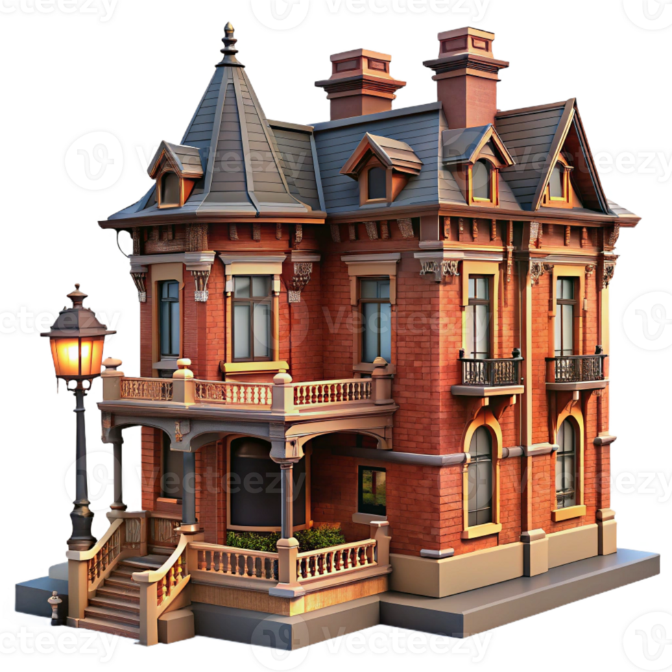 serene vintage Victorian townhouse, ornate brickwork, wrought iron balconies, gaslight illumination, vintage style high resolution png