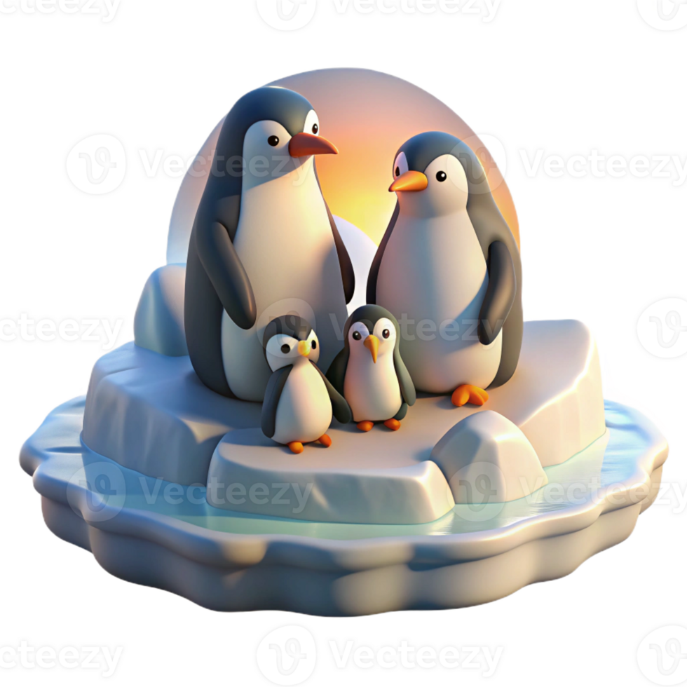 magnificent artistic A family of penguins huddled together on an icy floe, bathed in the soft light of a polar sunrise, in a National Geographic documentary style genuine png