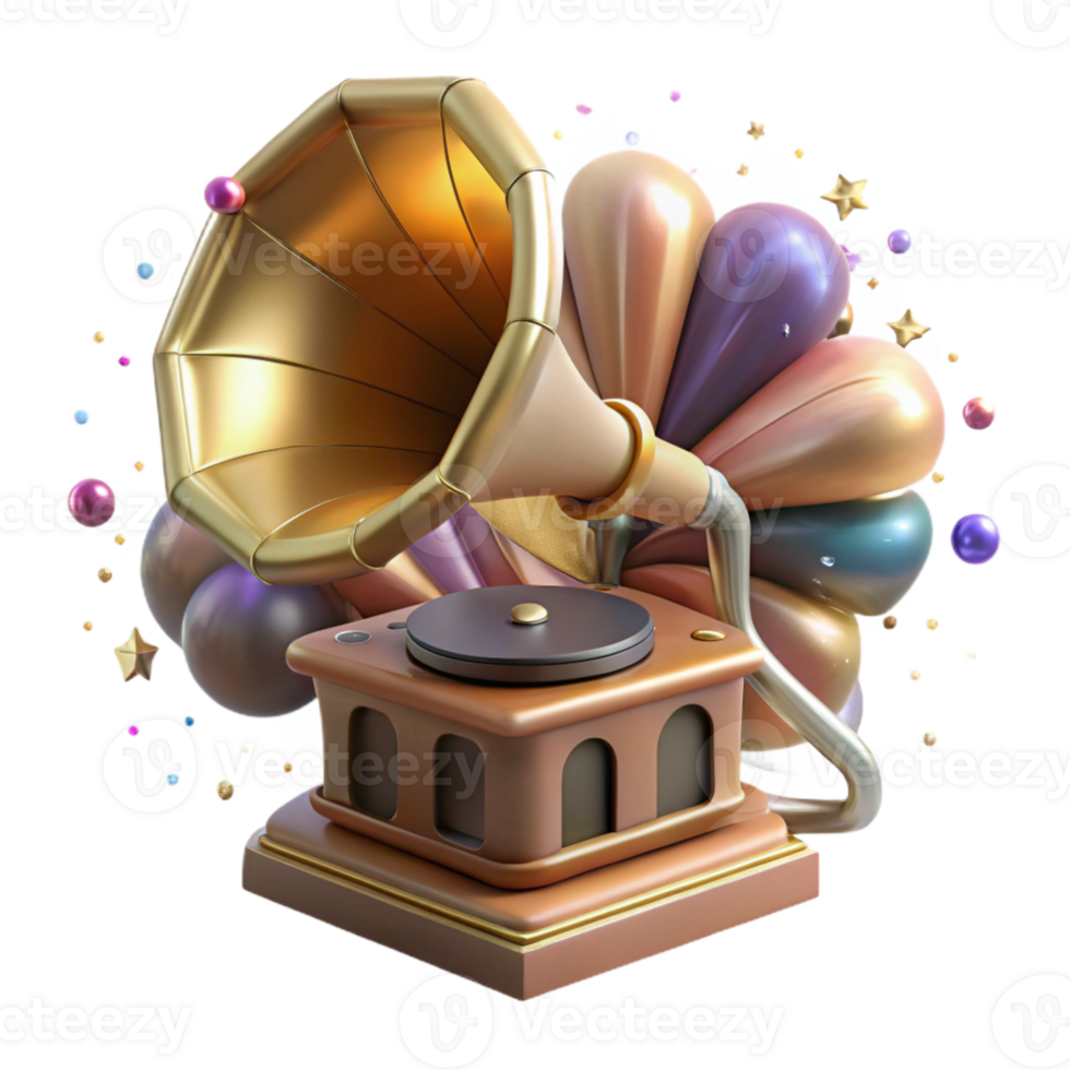 dramatic traditional Vintage Phonograph with Horn Isolated exclusive png