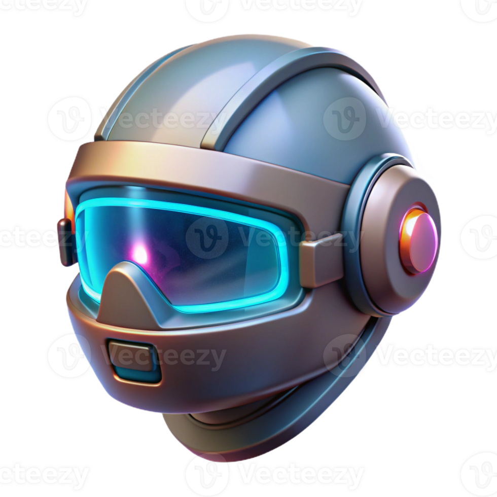 impressive vintage A futuristic helmet with a transparent visor displaying augmented reality information, illuminated by a soft, internal glow, in a cyberpunk style detailed png