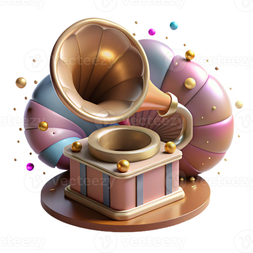 vibrant traditional Vintage Phonograph with Horn Isolated high quality png