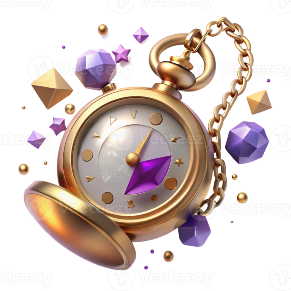 elegant abstract Vintage Pocket Watch Isolated with Chain Detail professional png