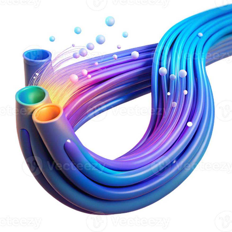 magnificent modern A stylized representation of a data stream flowing through fiber optic cables, illuminated by bright, neon colors, in an abstract style exclusive png