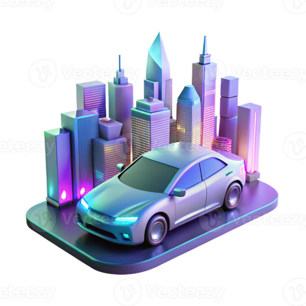 impressive classic A self-driving car navigating a futuristic city, illuminated by the neon signs and headlights, in a photorealistic, automotive design style 4K png