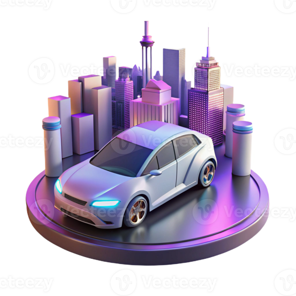 magnificent creative A self-driving car navigating a futuristic city, illuminated by the neon signs and headlights, in a photorealistic, automotive design style professional png