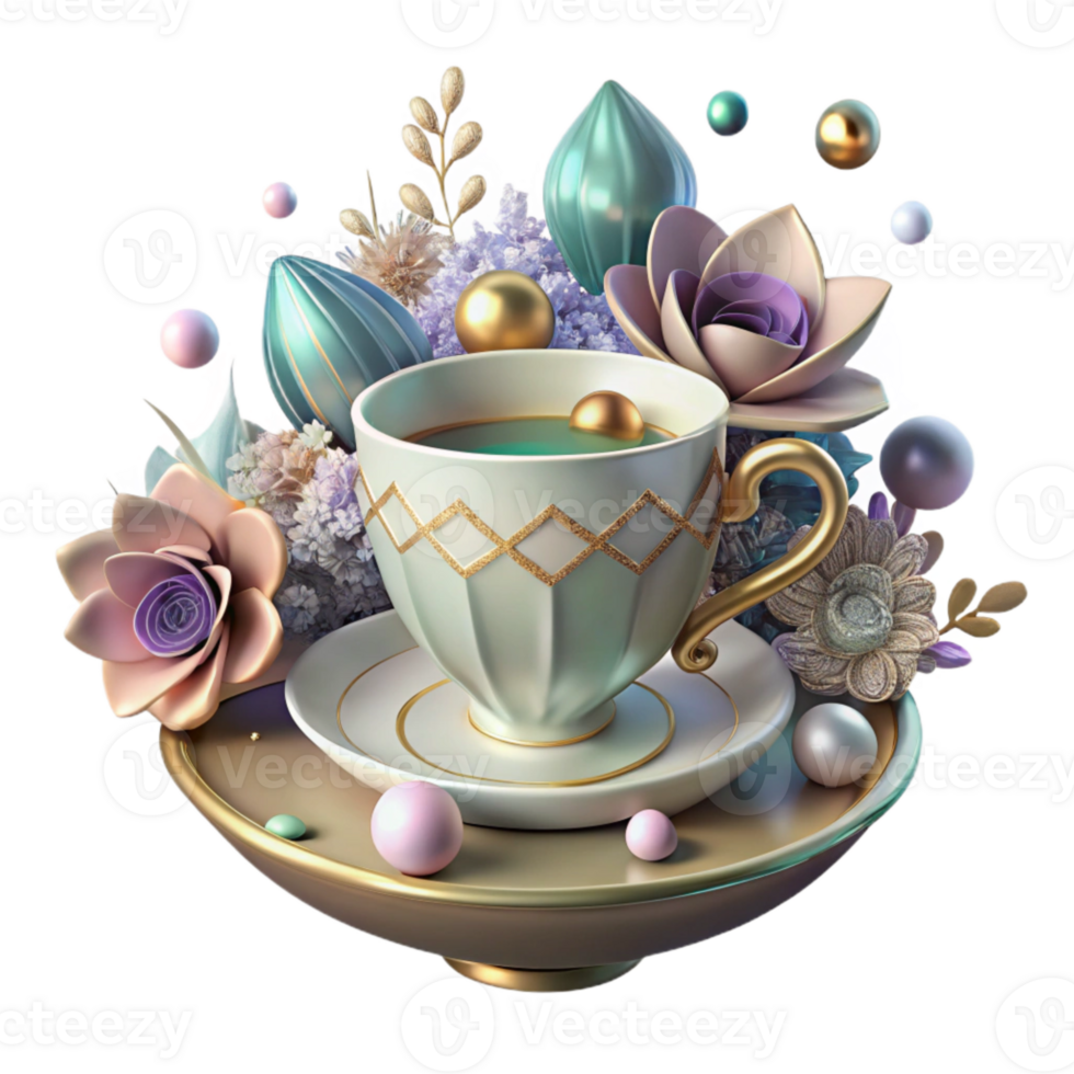 magnificent minimalist Vintage Teacup with Floral Pattern Cutout Transparent Background original png
