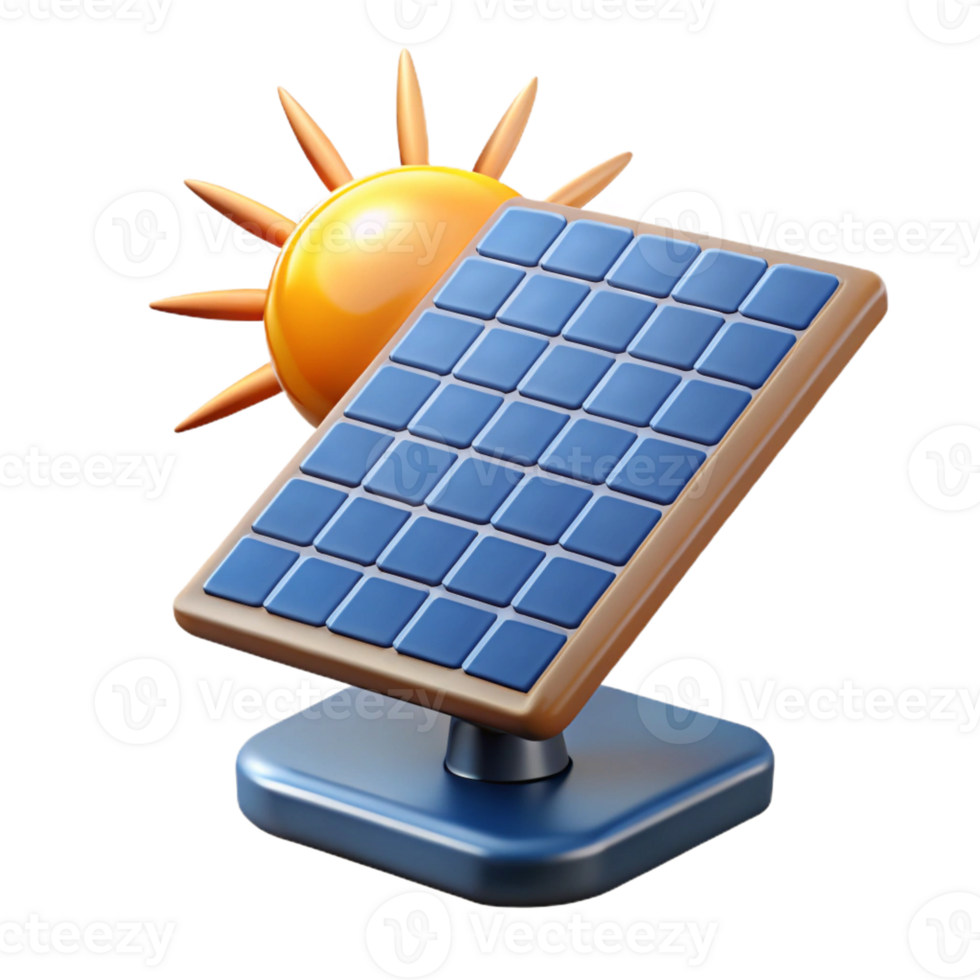 stunning contemporary A solar panel array absorbing the sun's energy, illuminated by bright sunlight, in a photorealistic, environmental technology style genuine png