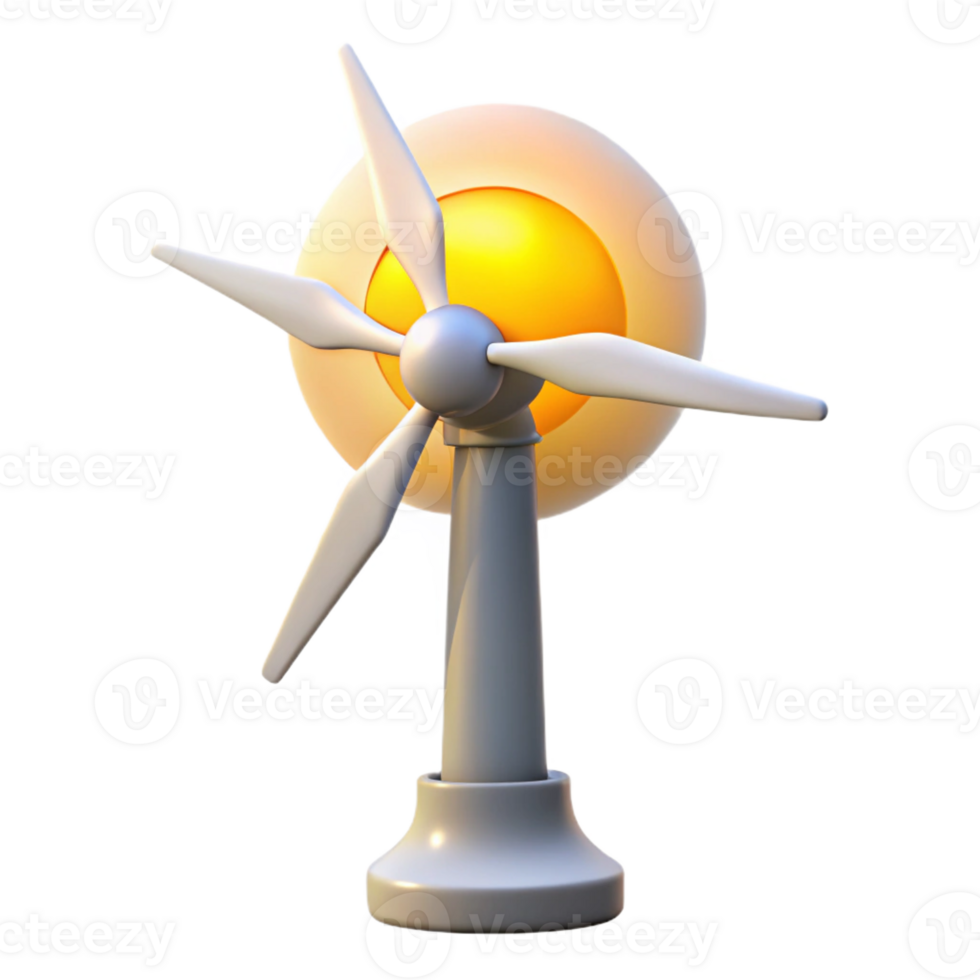 vibrant traditional A wind turbine generating electricity, illuminated by the setting sun, in a realistic, sustainable energy style detailed png