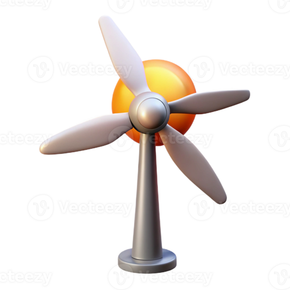 magnificent artistic A wind turbine generating electricity, illuminated by the setting sun, in a realistic, sustainable energy style detailed png