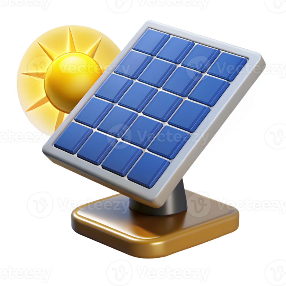 beautiful classic A solar panel array absorbing the sun's energy, illuminated by bright sunlight, in a photorealistic, environmental technology style high quality png