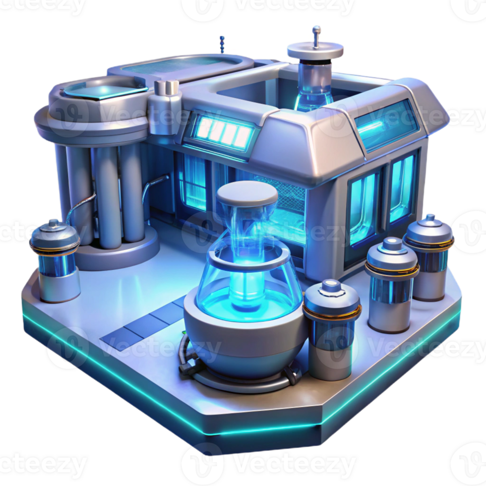 stunning abstract A futuristic laboratory filled with advanced technology and equipment, illuminated by cool, blue and white lights, in a science fiction style original png
