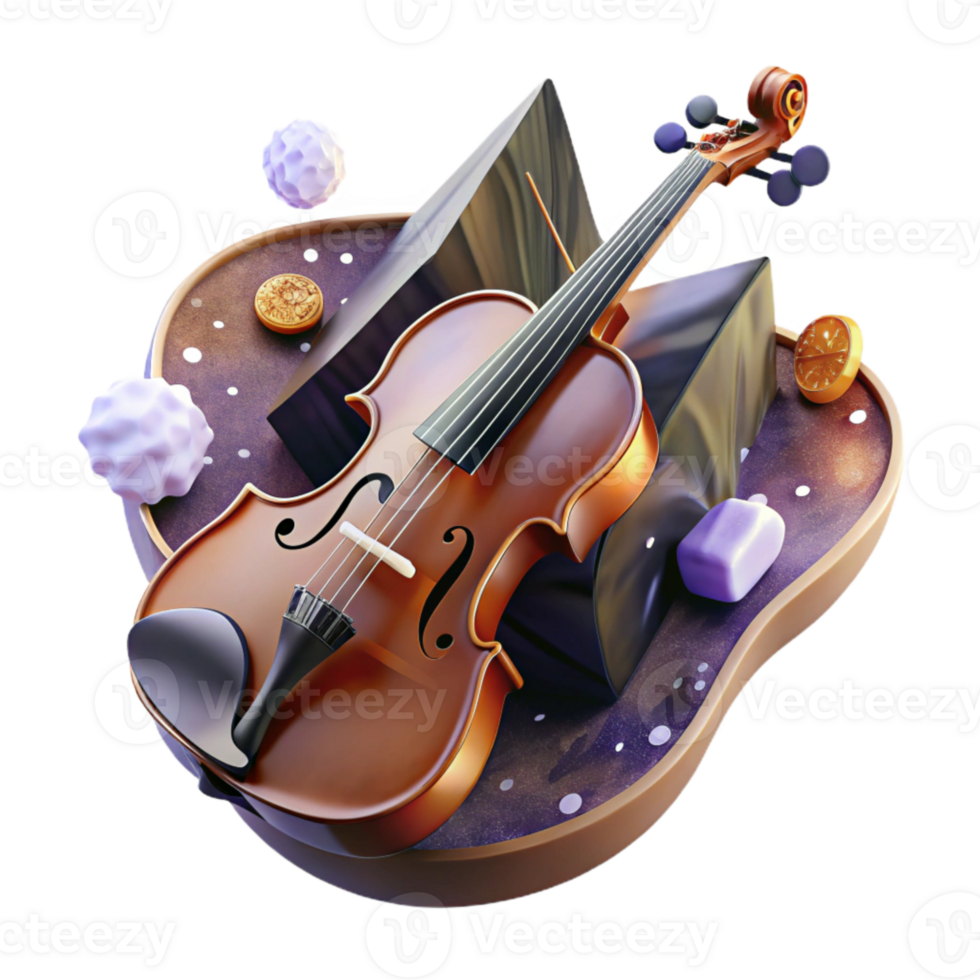 vibrant minimalist Violin Isolated with Dark Wood Texture high resolution png