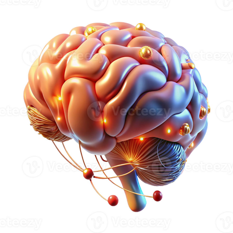 elegant classic A digital representation of the human brain, illuminated by neural pathways firing, in a neuroscience, abstract style premium png