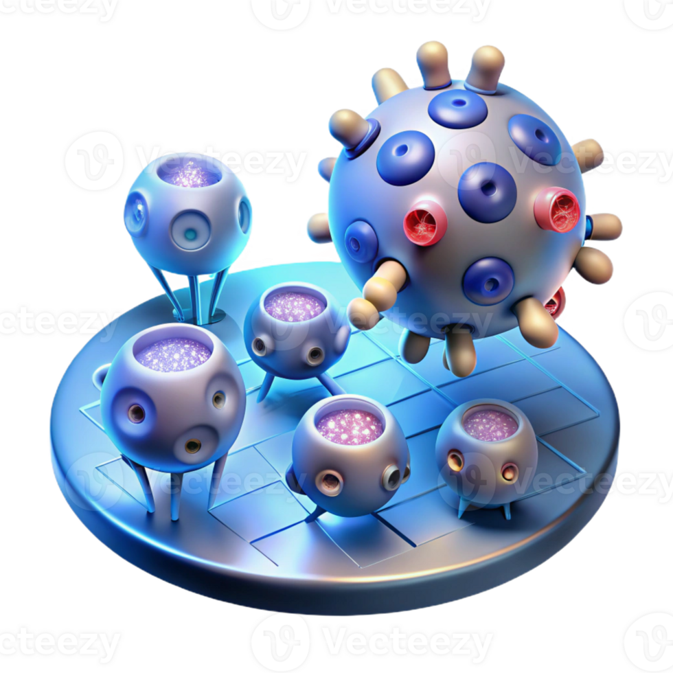 wonderful traditional A group of nanobots repairing damaged tissue, illuminated by microscopic lights, in a medical visualization style premium png