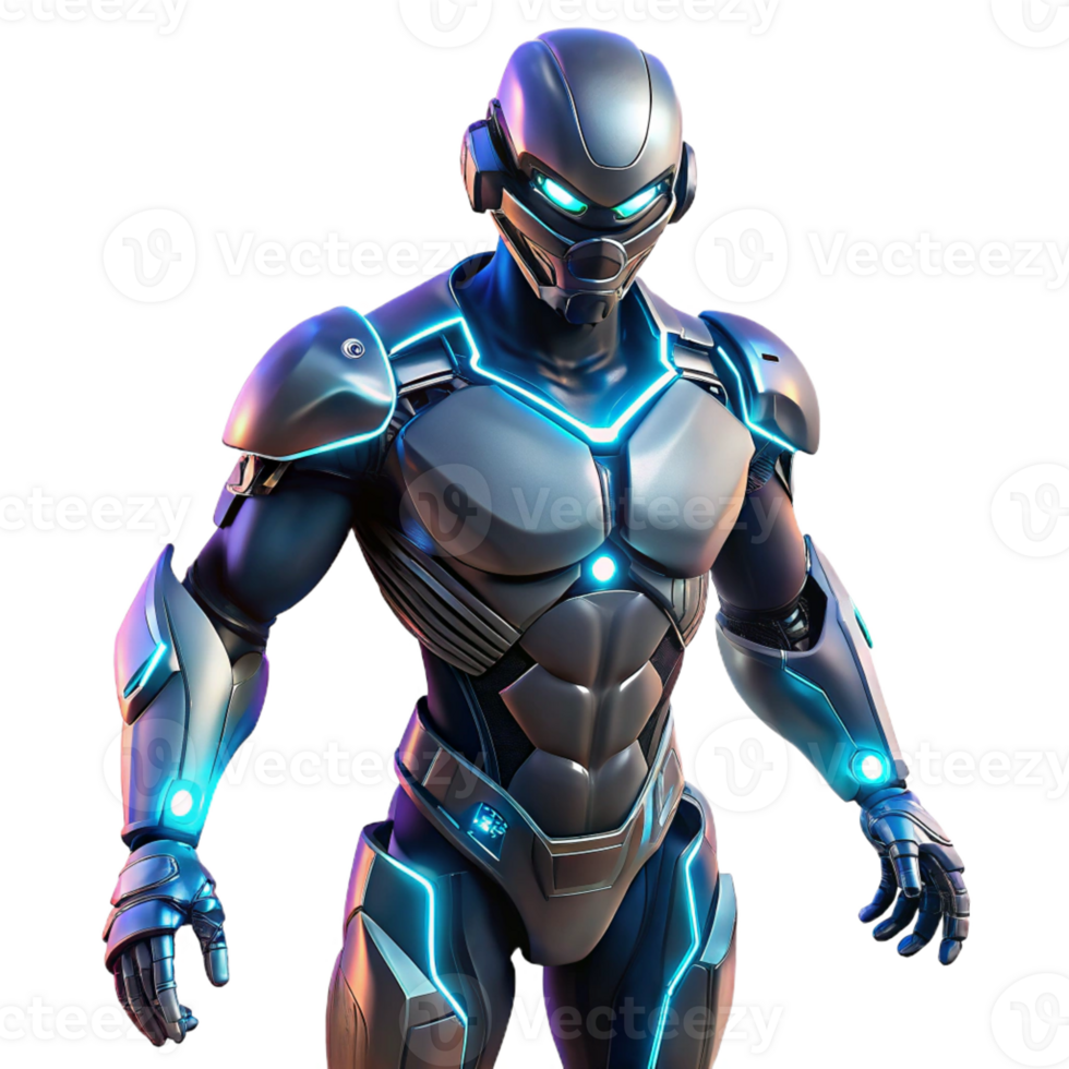 serene classic A futuristic exoskeleton suit enhancing human strength and agility, illuminated by dynamic, shifting lights, in a cyberpunk style premium png